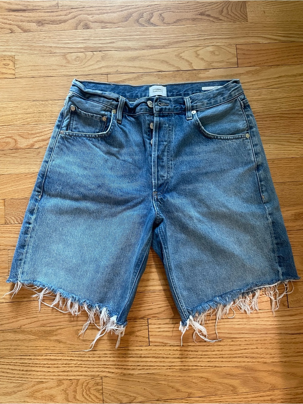 Citizens of Humanity light blue denim shorts with frayed edge